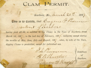 Clam Permit, town of Scarborough, 1897