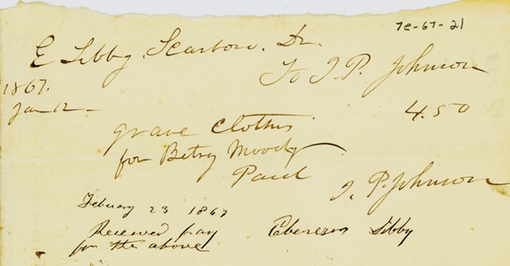 Image of a E Libby receipt from 1867.