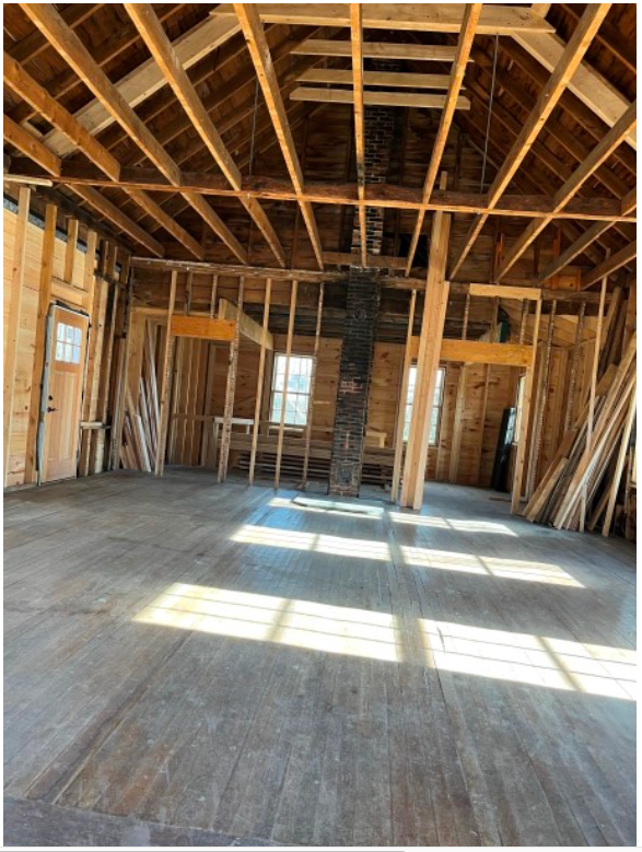 Interior photo of the Beech Ridge Schoolhouse restoration. Spring 2023.